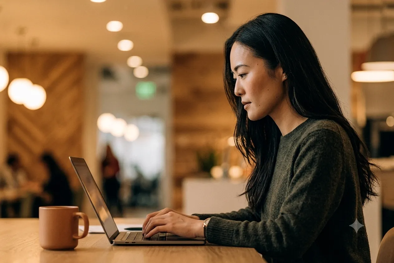 An analyst at work in a research workspace